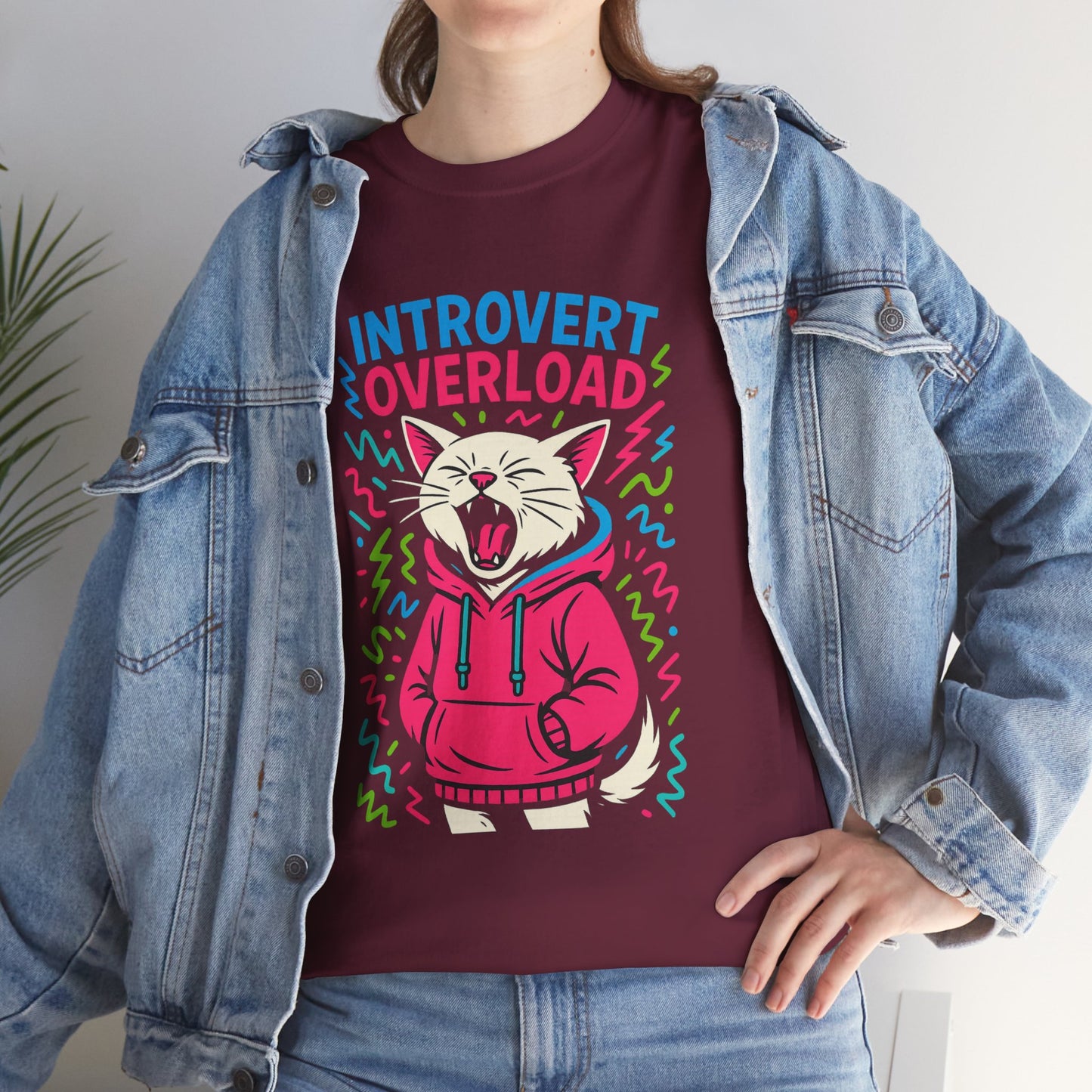 Introvert Overload Cat Shirt, Funny Hoodie Cat Tee, Social Anxiety Meme Shirt, Unisex Gift for Cat Lovers, Loud Crowd Humor Top