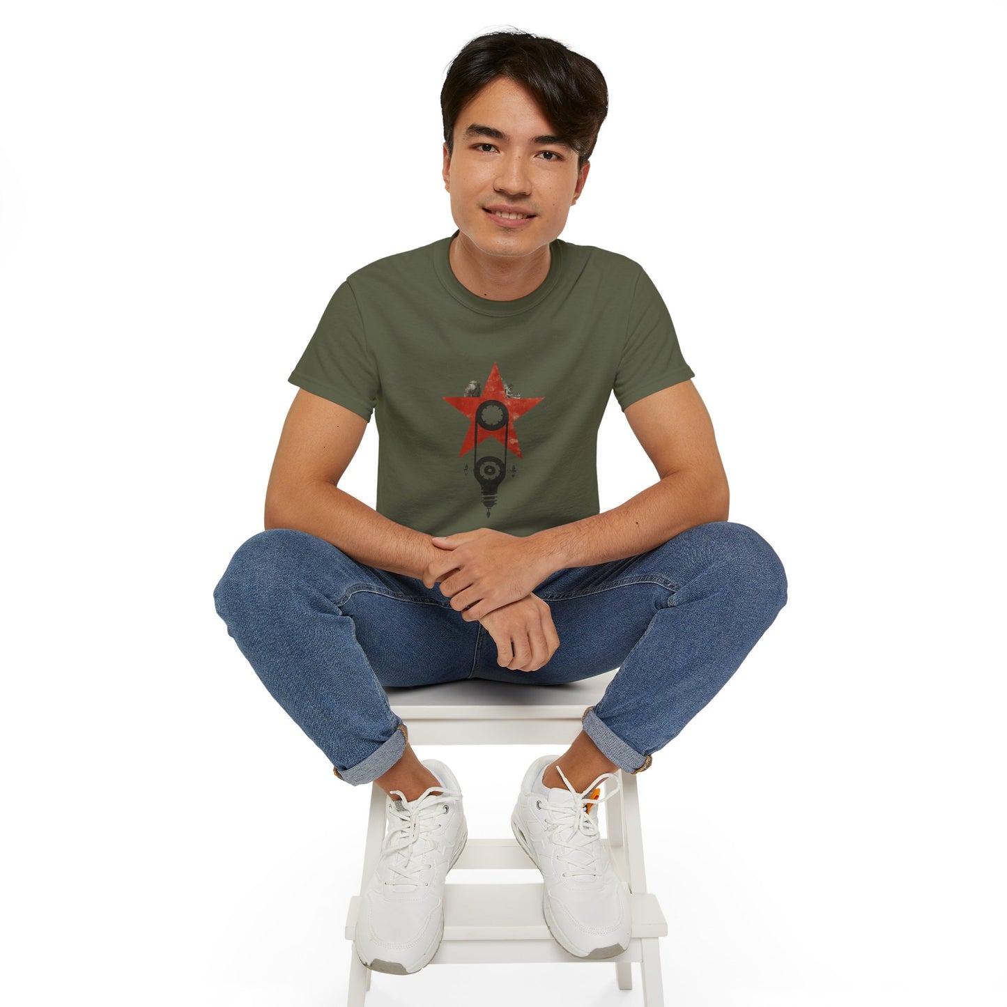 Red Star Mechanism Tee - Revolution T-Shirt, Steampunk Gear Shirt, Vintage Tech Art, Unisex Retro Design Tee