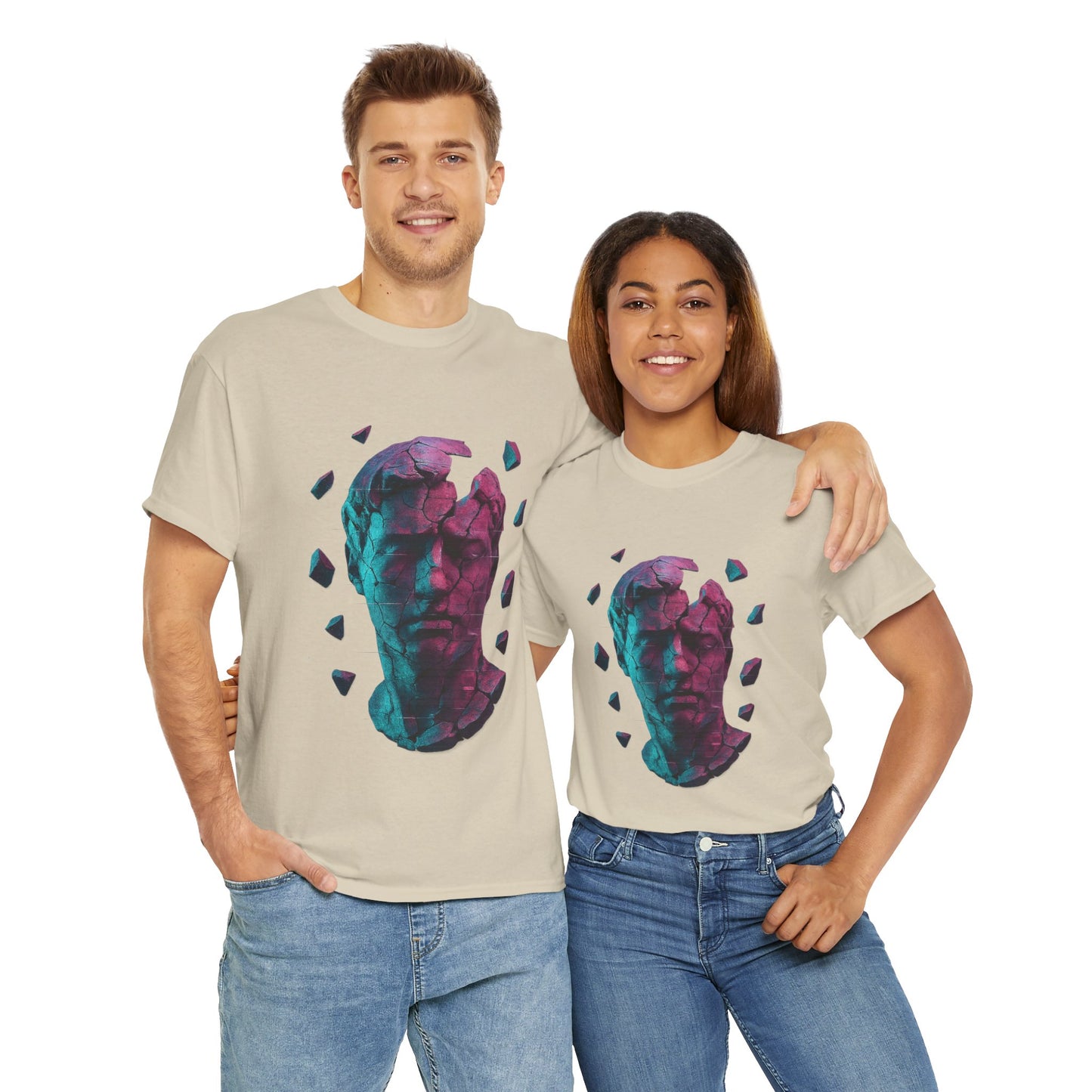 Broken Statue T-Shirt, Unisex Heavy Cotton Tee, Vaporwave Shirt, Glitch Aesthetic Art, Digital Decay Design