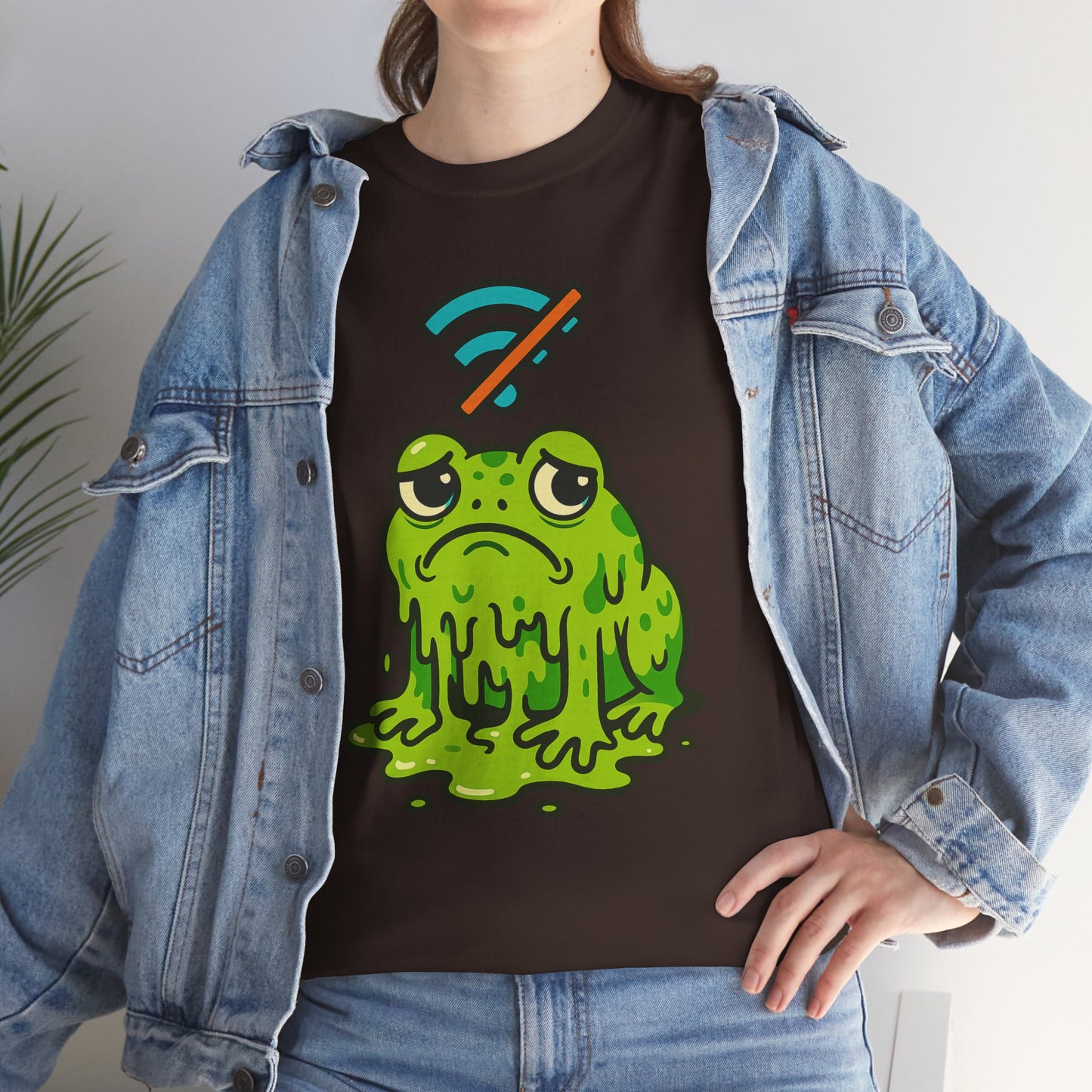 Melting Frog Meme T-Shirt, Funny No WiFi Tee, Internet Is Down Shirt, Cute Cartoon Frog Graphic, Gen Z Gift, Unisex Cotton Top