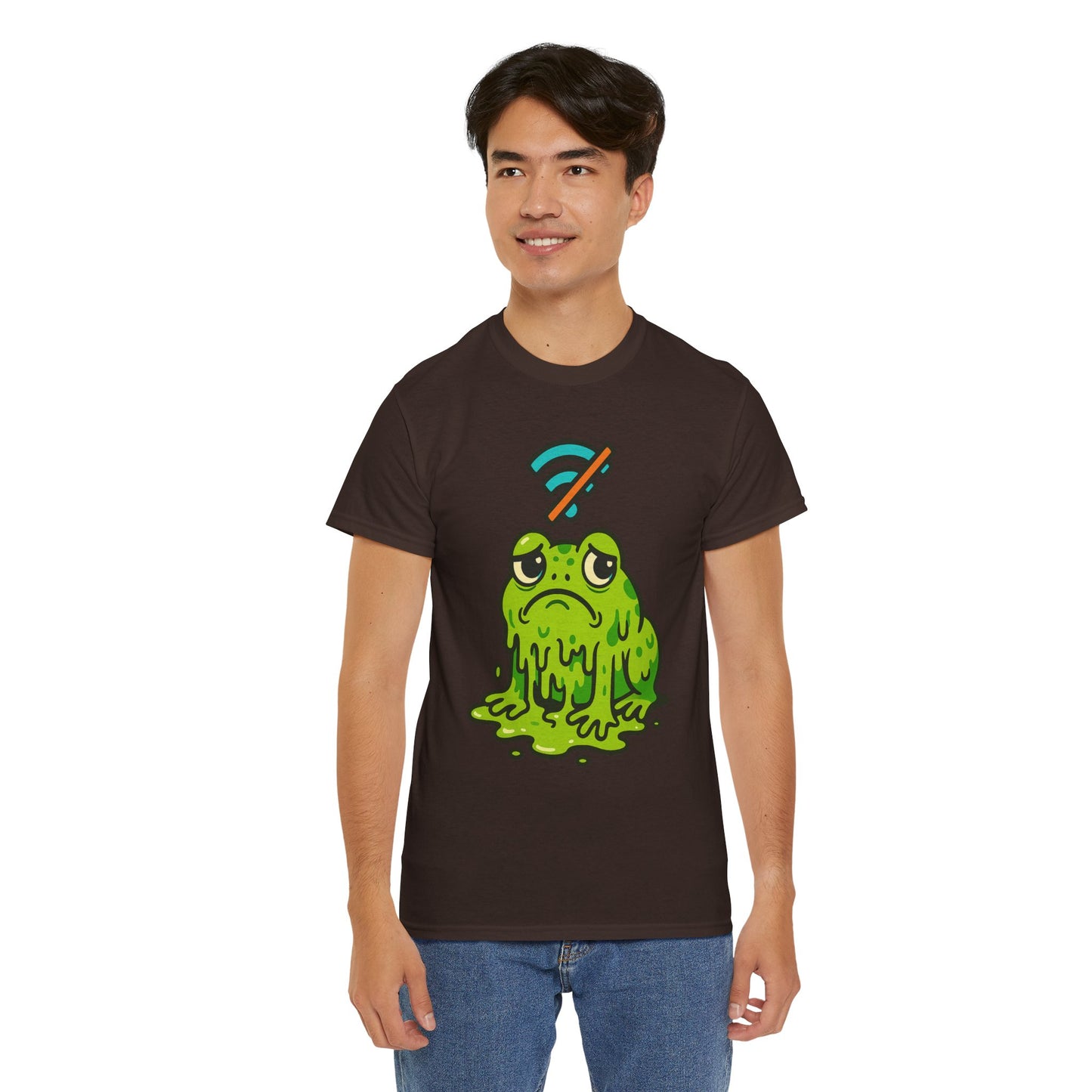 Melting Frog Meme T-Shirt, Funny No WiFi Tee, Internet Is Down Shirt, Cute Cartoon Frog Graphic, Gen Z Gift, Unisex Cotton Top
