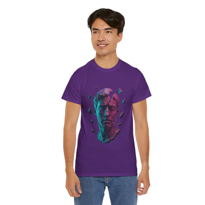 Broken Statue T-Shirt, Unisex Heavy Cotton Tee, Vaporwave Shirt, Glitch Aesthetic Art, Digital Decay Design