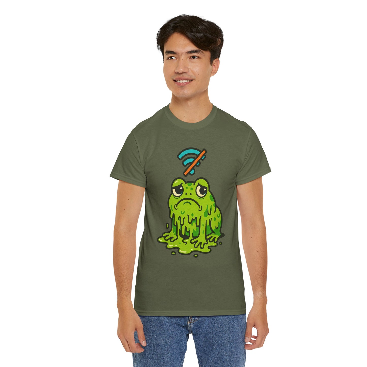 Melting Frog Meme T-Shirt, Funny No WiFi Tee, Internet Is Down Shirt, Cute Cartoon Frog Graphic, Gen Z Gift, Unisex Cotton Top