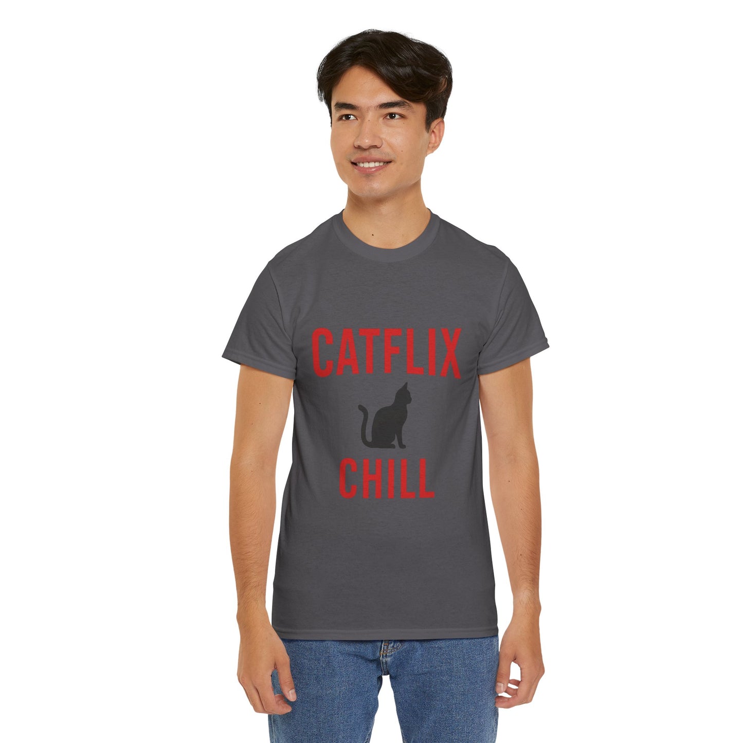 Catflix & Chill T-Shirt – Funny Cat Meme Shirt – Cozy Netflix Parody Tee – Unisex Cat Lover Gift