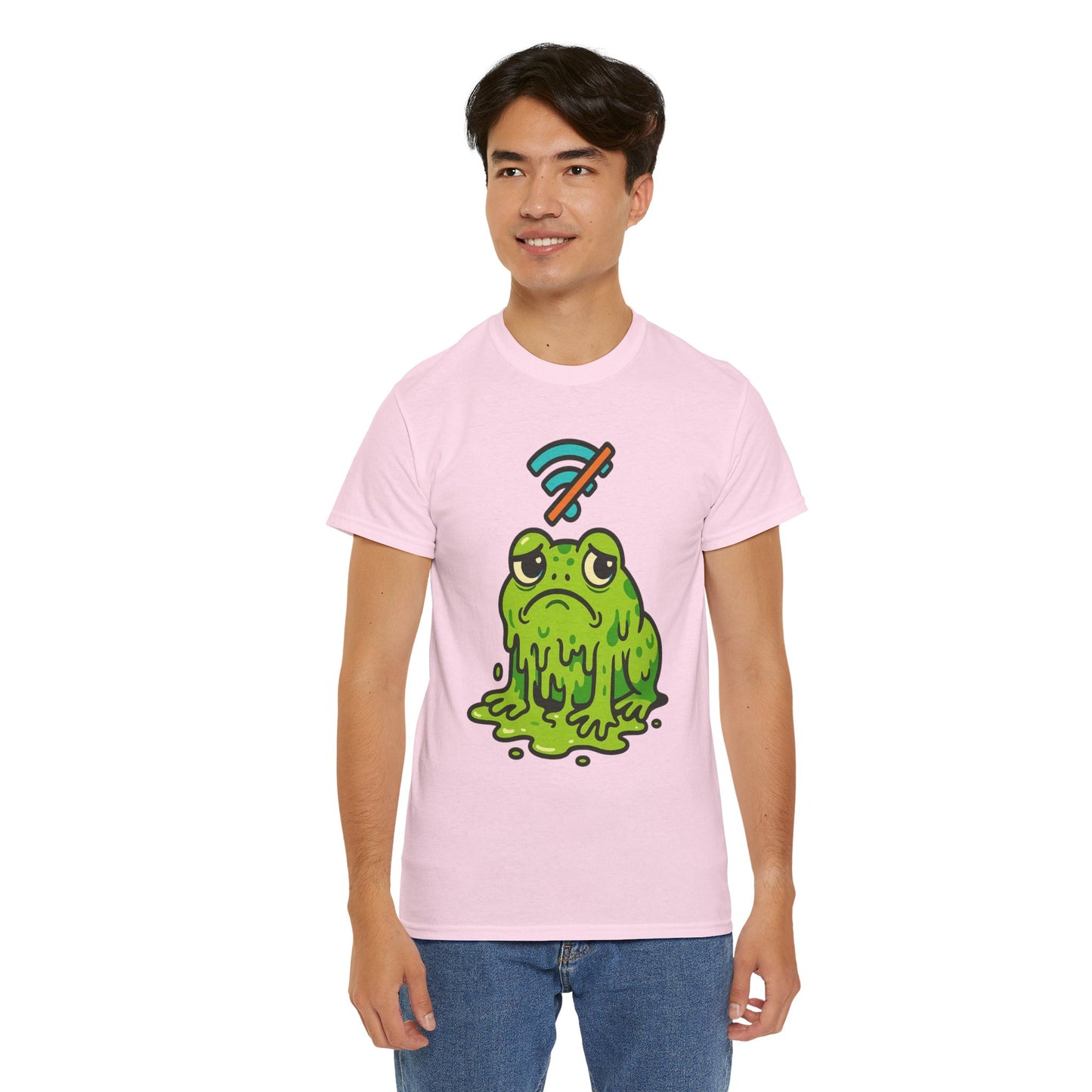Melting Frog Meme T-Shirt, Funny No WiFi Tee, Internet Is Down Shirt, Cute Cartoon Frog Graphic, Gen Z Gift, Unisex Cotton Top
