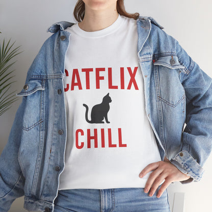 Catflix & Chill T-Shirt – Funny Cat Meme Shirt – Cozy Netflix Parody Tee – Unisex Cat Lover Gift