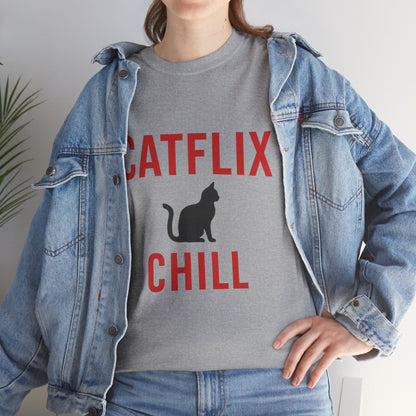 Catflix & Chill T-Shirt – Funny Cat Meme Shirt – Cozy Netflix Parody Tee – Unisex Cat Lover Gift