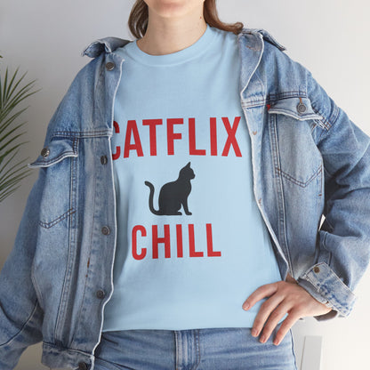 Catflix & Chill T-Shirt – Funny Cat Meme Shirt – Cozy Netflix Parody Tee – Unisex Cat Lover Gift