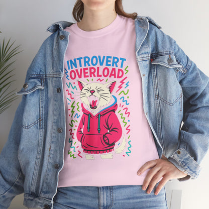 Introvert Overload Cat Shirt, Funny Hoodie Cat Tee, Social Anxiety Meme Shirt, Unisex Gift for Cat Lovers, Loud Crowd Humor Top