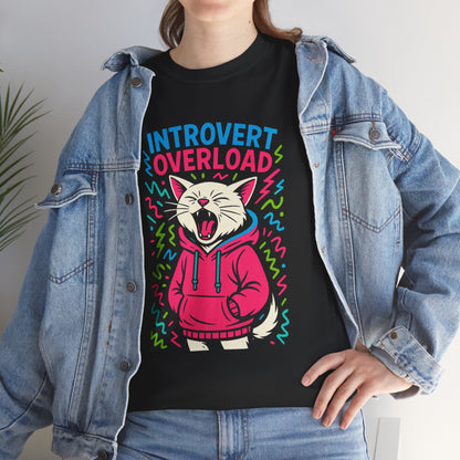 Introvert Overload Cat Shirt, Funny Hoodie Cat Tee, Social Anxiety Meme Shirt, Unisex Gift for Cat Lovers, Loud Crowd Humor Top