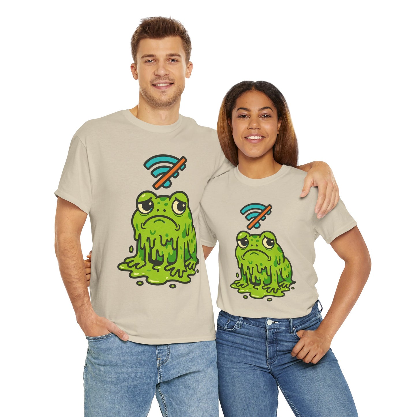 Melting Frog Meme T-Shirt, Funny No WiFi Tee, Internet Is Down Shirt, Cute Cartoon Frog Graphic, Gen Z Gift, Unisex Cotton Top