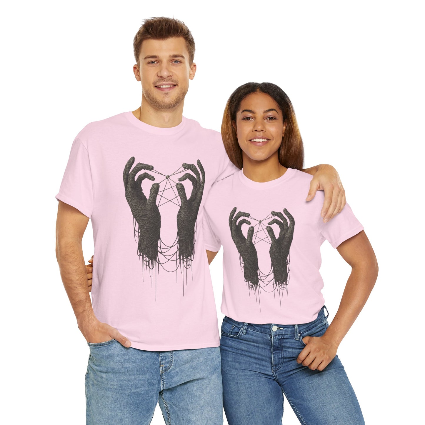 Mystic Thread Hands Unisex Heavy Cotton Tee, Dark Art Graphic T-Shirt, Witchy Aesthetic Shirt, Gothic Casual Wear, Unique Gift for Him or Her