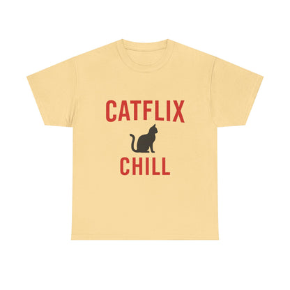Catflix & Chill T-Shirt – Funny Cat Meme Shirt – Cozy Netflix Parody Tee – Unisex Cat Lover Gift