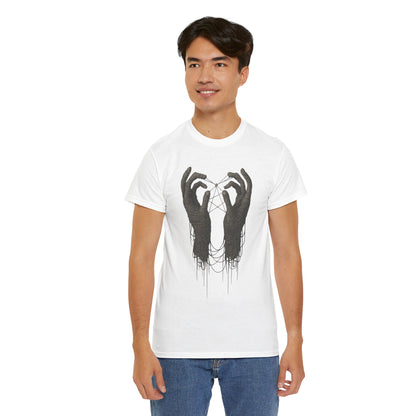 Mystic Thread Hands Unisex Heavy Cotton Tee, Dark Art Graphic T-Shirt, Witchy Aesthetic Shirt, Gothic Casual Wear, Unique Gift for Him or Her
