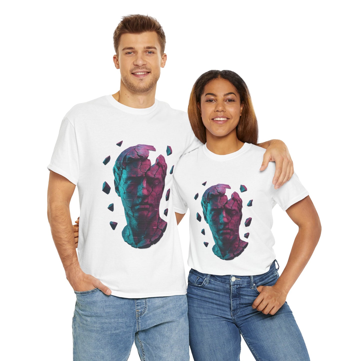 Broken Statue T-Shirt, Unisex Heavy Cotton Tee, Vaporwave Shirt, Glitch Aesthetic Art, Digital Decay Design