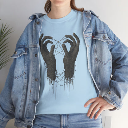 Mystic Thread Hands Unisex Heavy Cotton Tee, Dark Art Graphic T-Shirt, Witchy Aesthetic Shirt, Gothic Casual Wear, Unique Gift for Him or Her