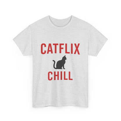 Catflix & Chill T-Shirt – Funny Cat Meme Shirt – Cozy Netflix Parody Tee – Unisex Cat Lover Gift
