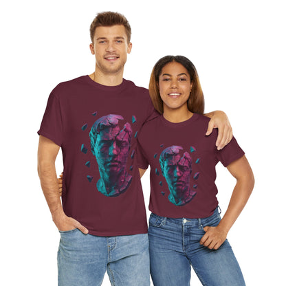 Broken Statue T-Shirt, Unisex Heavy Cotton Tee, Vaporwave Shirt, Glitch Aesthetic Art, Digital Decay Design