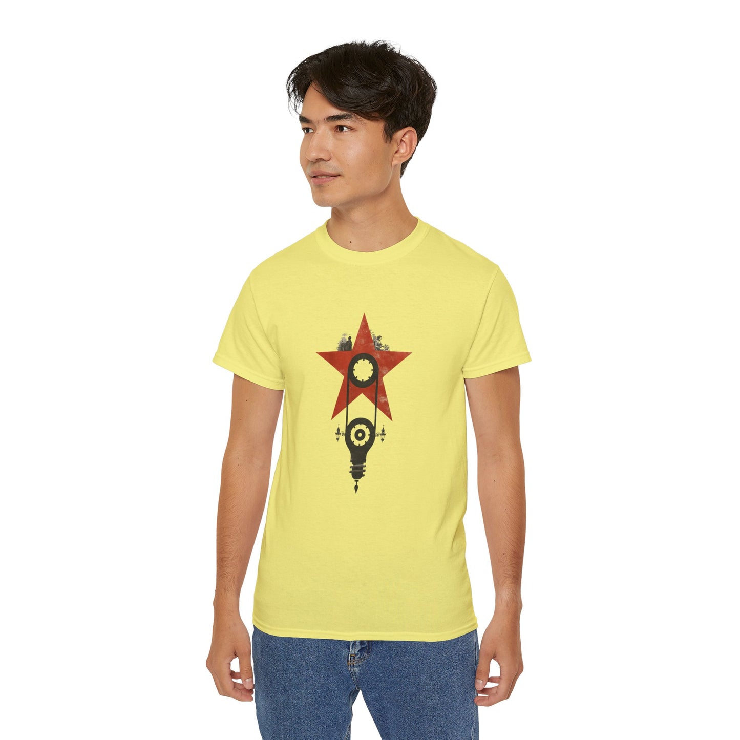 Red Star Mechanism Tee - Revolution T-Shirt, Steampunk Gear Shirt, Vintage Tech Art, Unisex Retro Design Tee