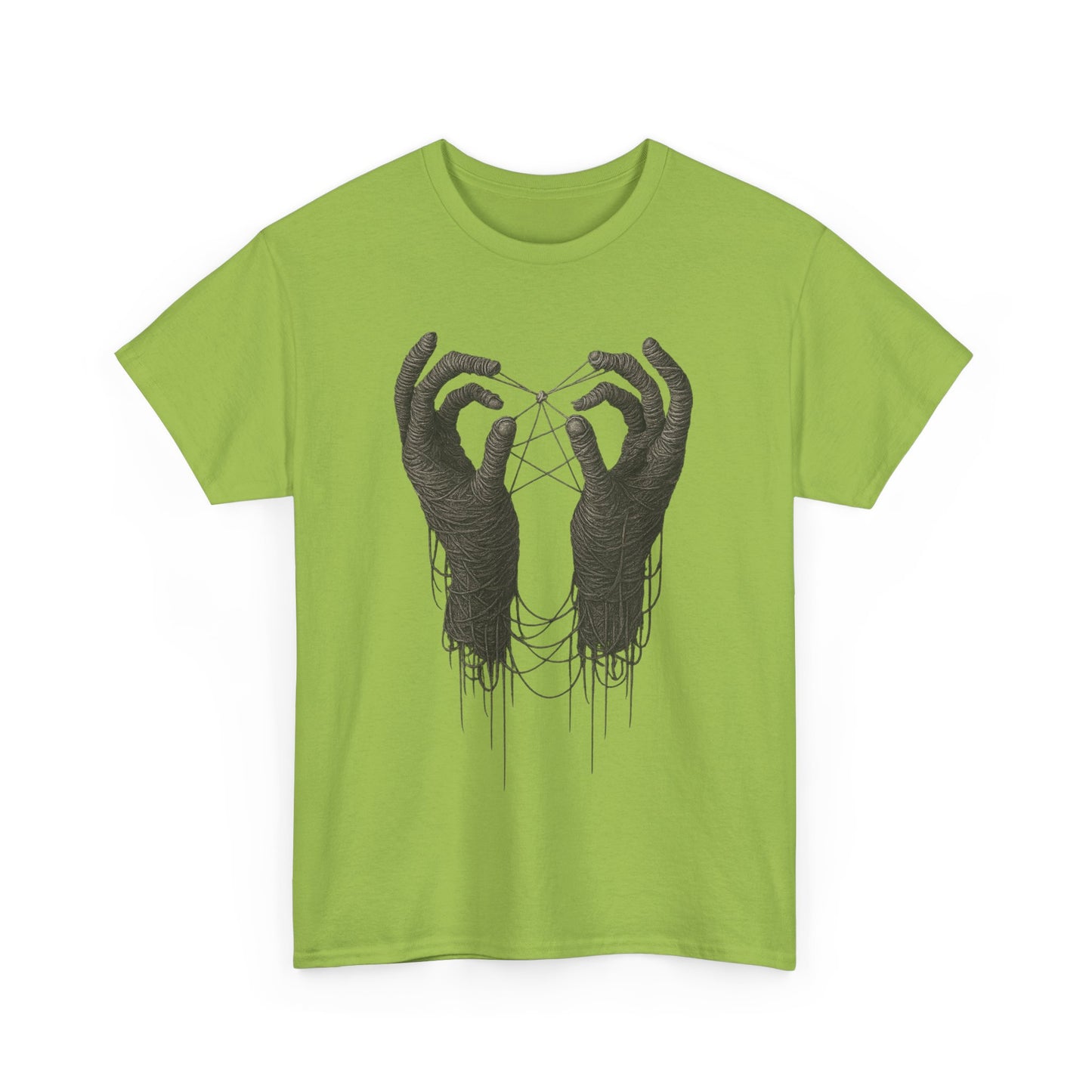 Mystic Thread Hands Unisex Heavy Cotton Tee, Dark Art Graphic T-Shirt, Witchy Aesthetic Shirt, Gothic Casual Wear, Unique Gift for Him or Her