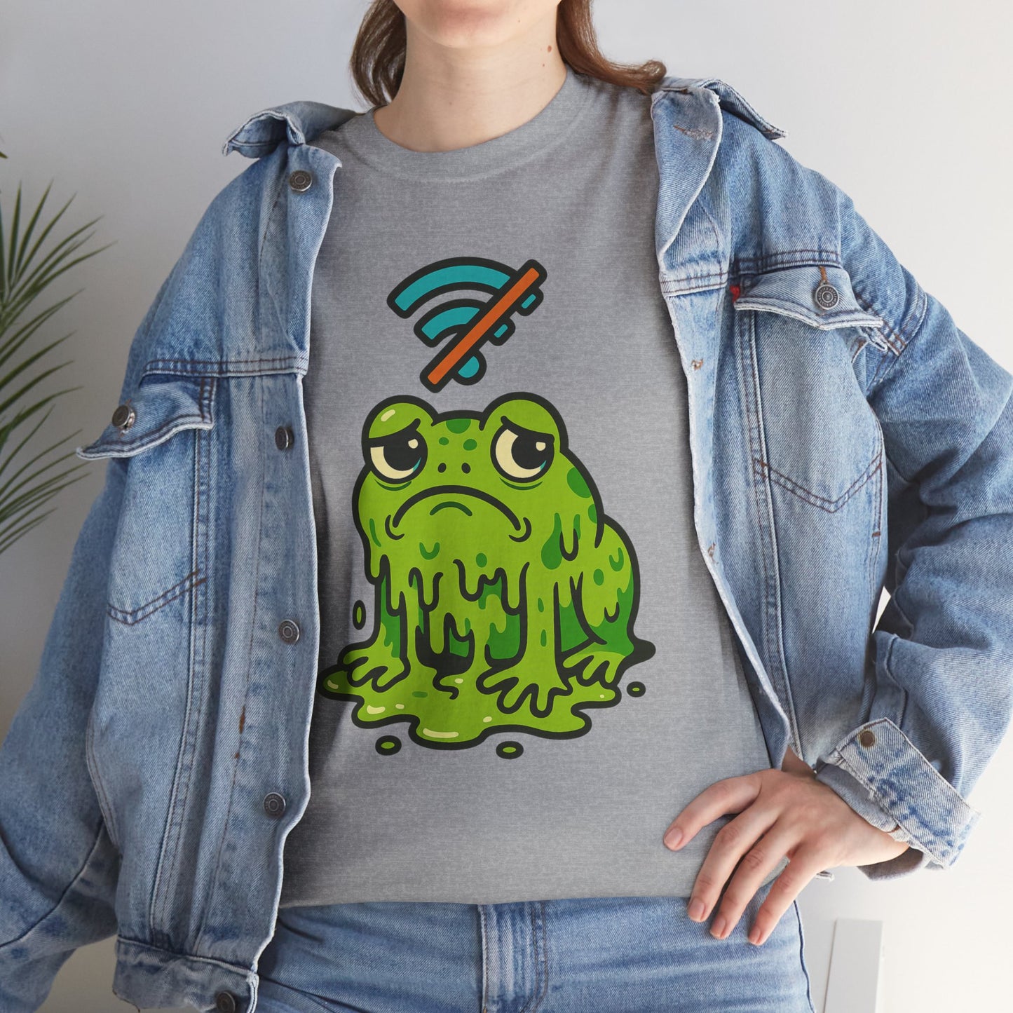 Melting Frog Meme T-Shirt, Funny No WiFi Tee, Internet Is Down Shirt, Cute Cartoon Frog Graphic, Gen Z Gift, Unisex Cotton Top
