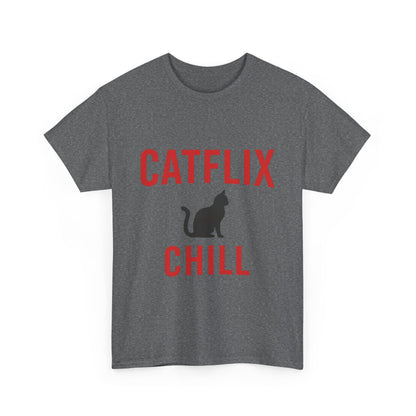 Catflix & Chill T-Shirt – Funny Cat Meme Shirt – Cozy Netflix Parody Tee – Unisex Cat Lover Gift