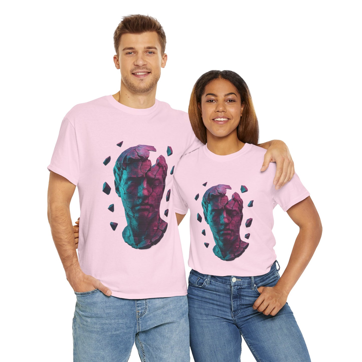 Broken Statue T-Shirt, Unisex Heavy Cotton Tee, Vaporwave Shirt, Glitch Aesthetic Art, Digital Decay Design