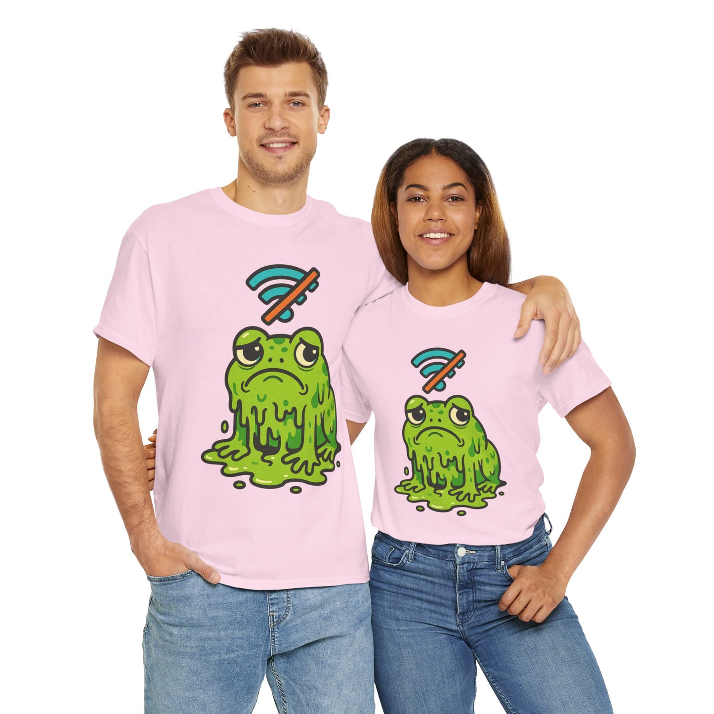 Melting Frog Meme T-Shirt, Funny No WiFi Tee, Internet Is Down Shirt, Cute Cartoon Frog Graphic, Gen Z Gift, Unisex Cotton Top