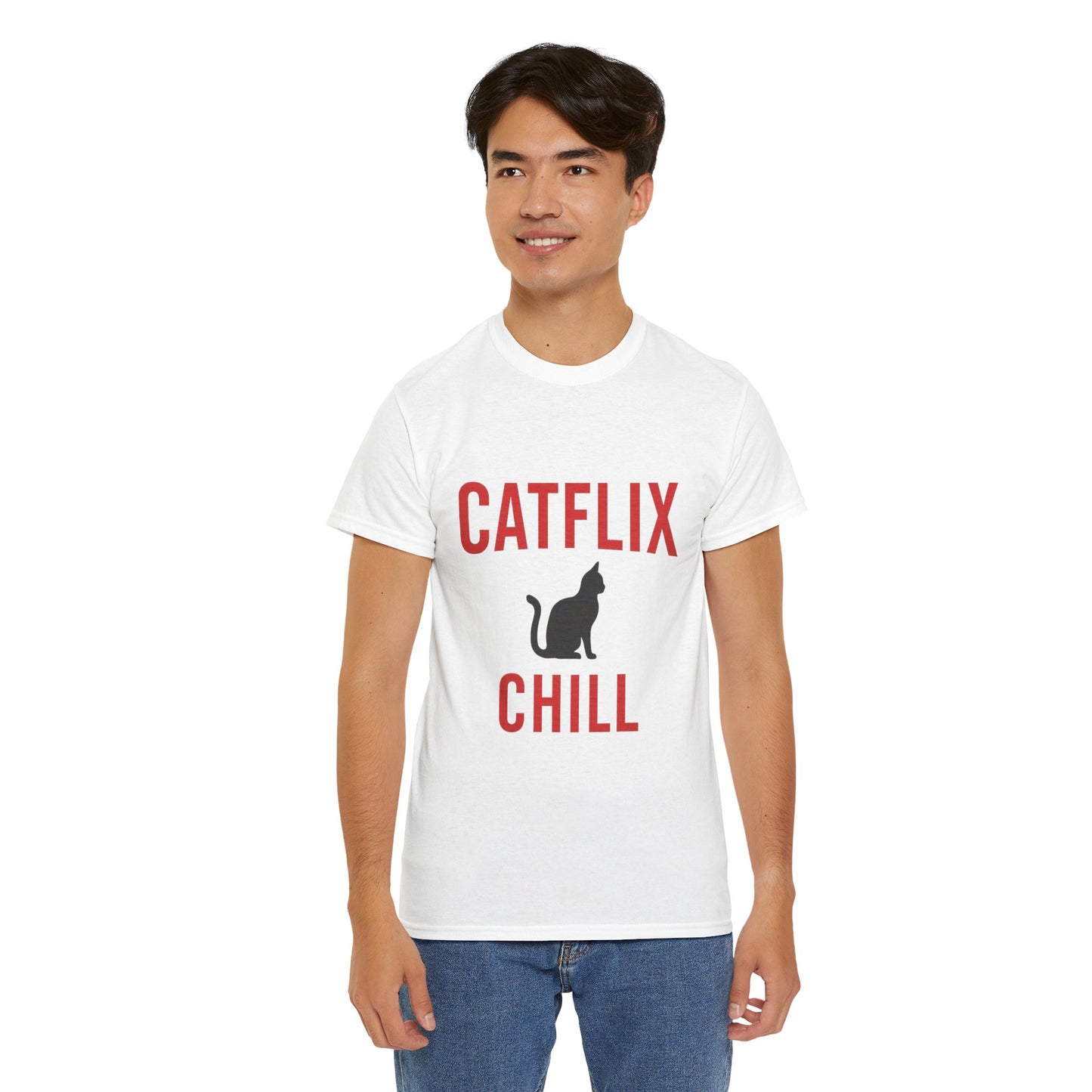 Catflix & Chill T-Shirt – Funny Cat Meme Shirt – Cozy Netflix Parody Tee – Unisex Cat Lover Gift