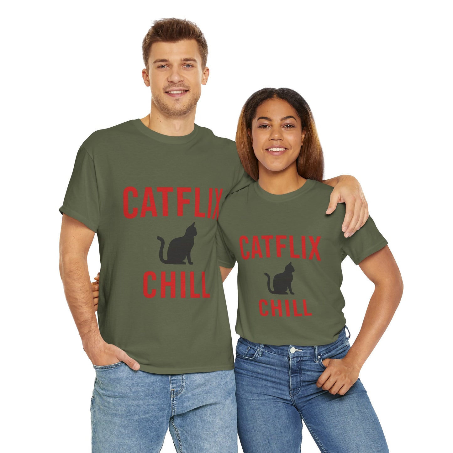 Catflix & Chill T-Shirt – Funny Cat Meme Shirt – Cozy Netflix Parody Tee – Unisex Cat Lover Gift