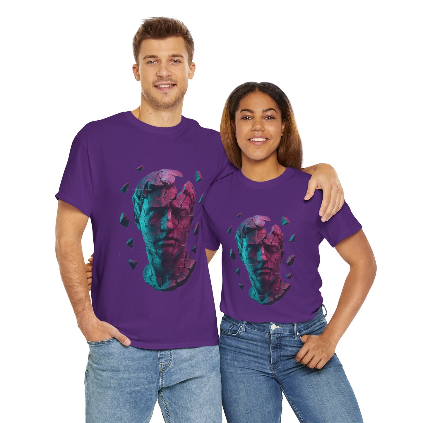 Broken Statue T-Shirt, Unisex Heavy Cotton Tee, Vaporwave Shirt, Glitch Aesthetic Art, Digital Decay Design