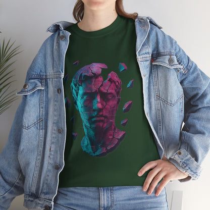 Broken Statue T-Shirt, Unisex Heavy Cotton Tee, Vaporwave Shirt, Glitch Aesthetic Art, Digital Decay Design