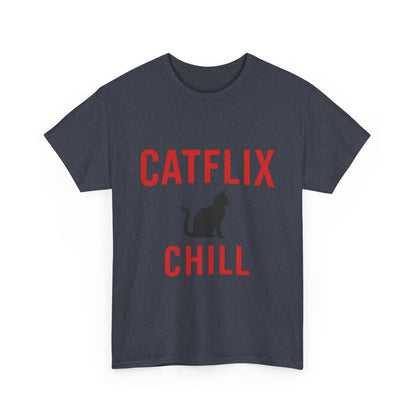 Catflix & Chill T-Shirt – Funny Cat Meme Shirt – Cozy Netflix Parody Tee – Unisex Cat Lover Gift