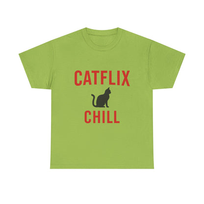 Catflix & Chill T-Shirt – Funny Cat Meme Shirt – Cozy Netflix Parody Tee – Unisex Cat Lover Gift