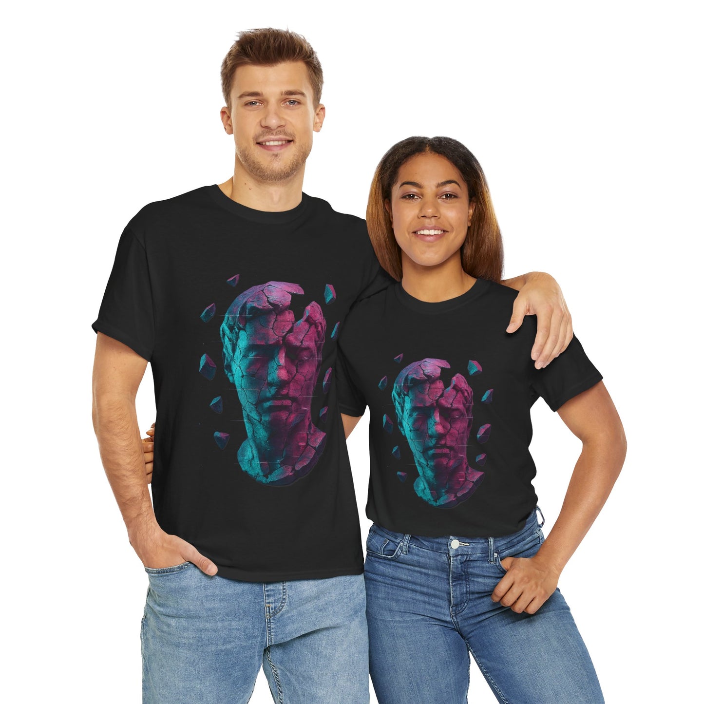 Broken Statue T-Shirt, Unisex Heavy Cotton Tee, Vaporwave Shirt, Glitch Aesthetic Art, Digital Decay Design