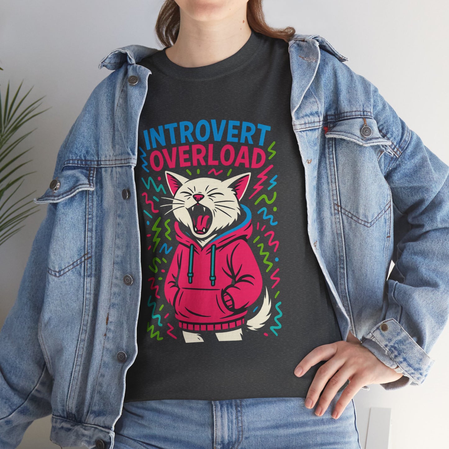 Introvert Overload Cat Shirt, Funny Hoodie Cat Tee, Social Anxiety Meme Shirt, Unisex Gift for Cat Lovers, Loud Crowd Humor Top