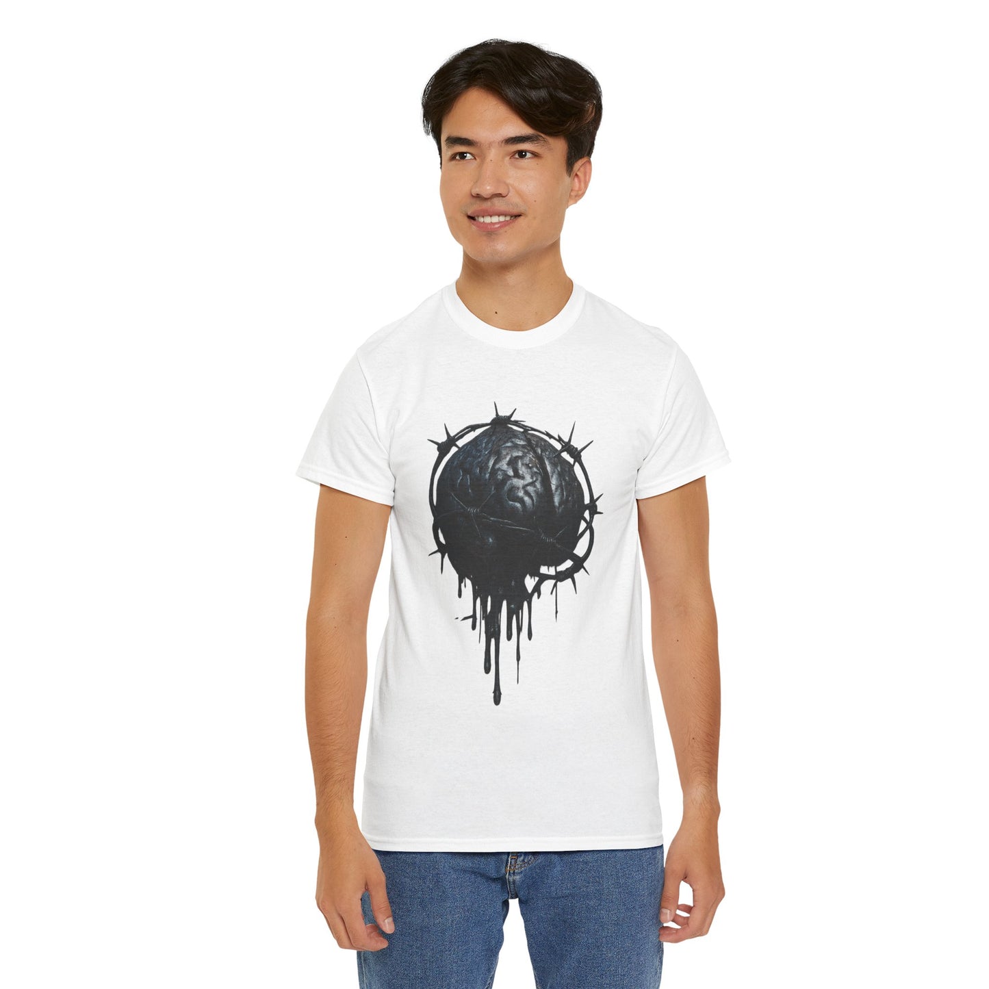 Dark Dripping Brain Tee, Unisex Heavy Cotton Shirt, Horror Fashion, Gothic Grunge Apparel, Edgy Gift for Him/Her