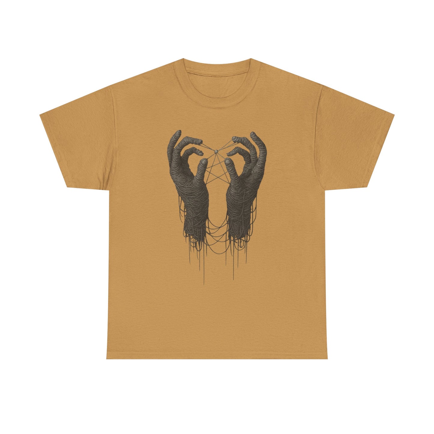 Mystic Thread Hands Unisex Heavy Cotton Tee, Dark Art Graphic T-Shirt, Witchy Aesthetic Shirt, Gothic Casual Wear, Unique Gift for Him or Her