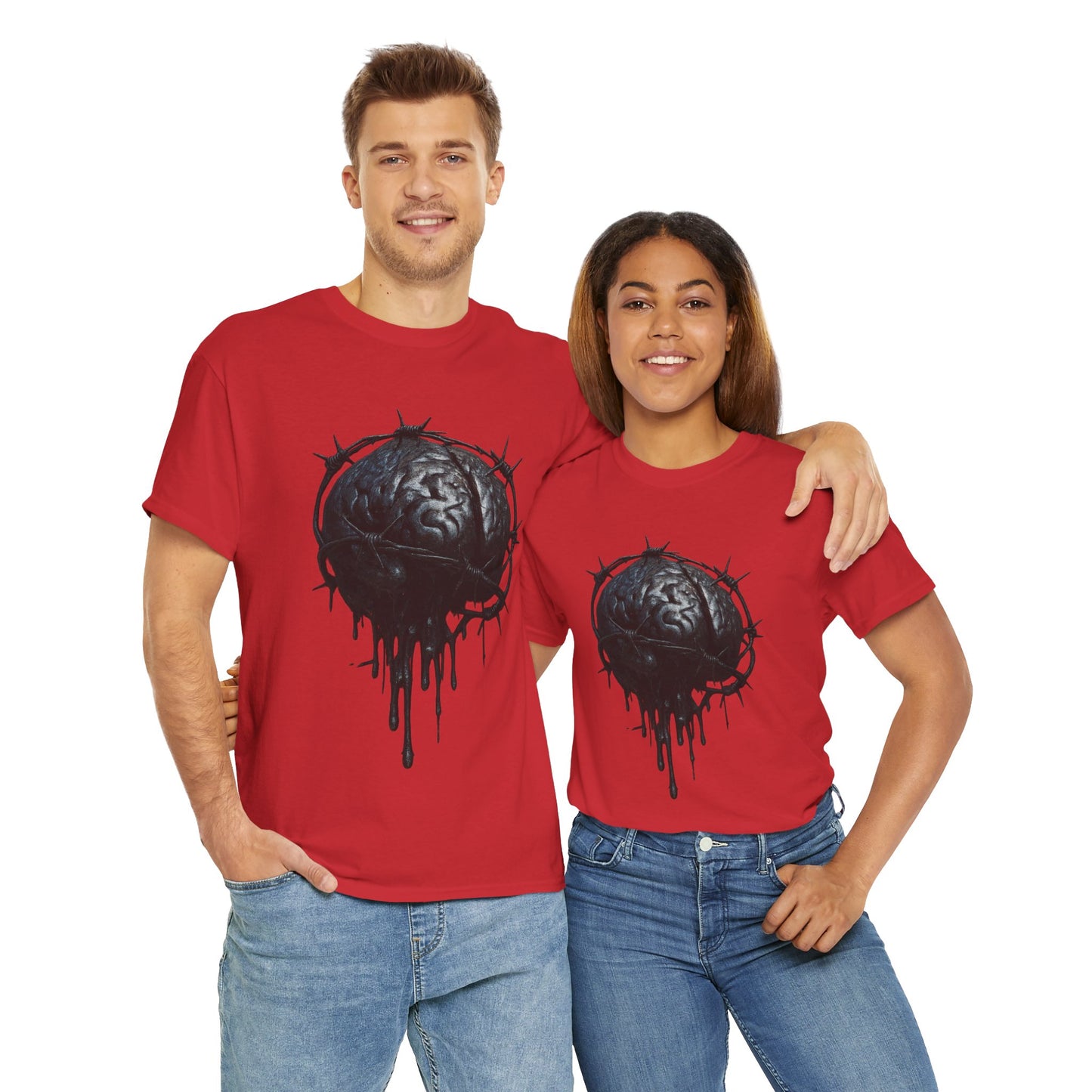 Dark Dripping Brain Tee, Unisex Heavy Cotton Shirt, Horror Fashion, Gothic Grunge Apparel, Edgy Gift for Him/Her
