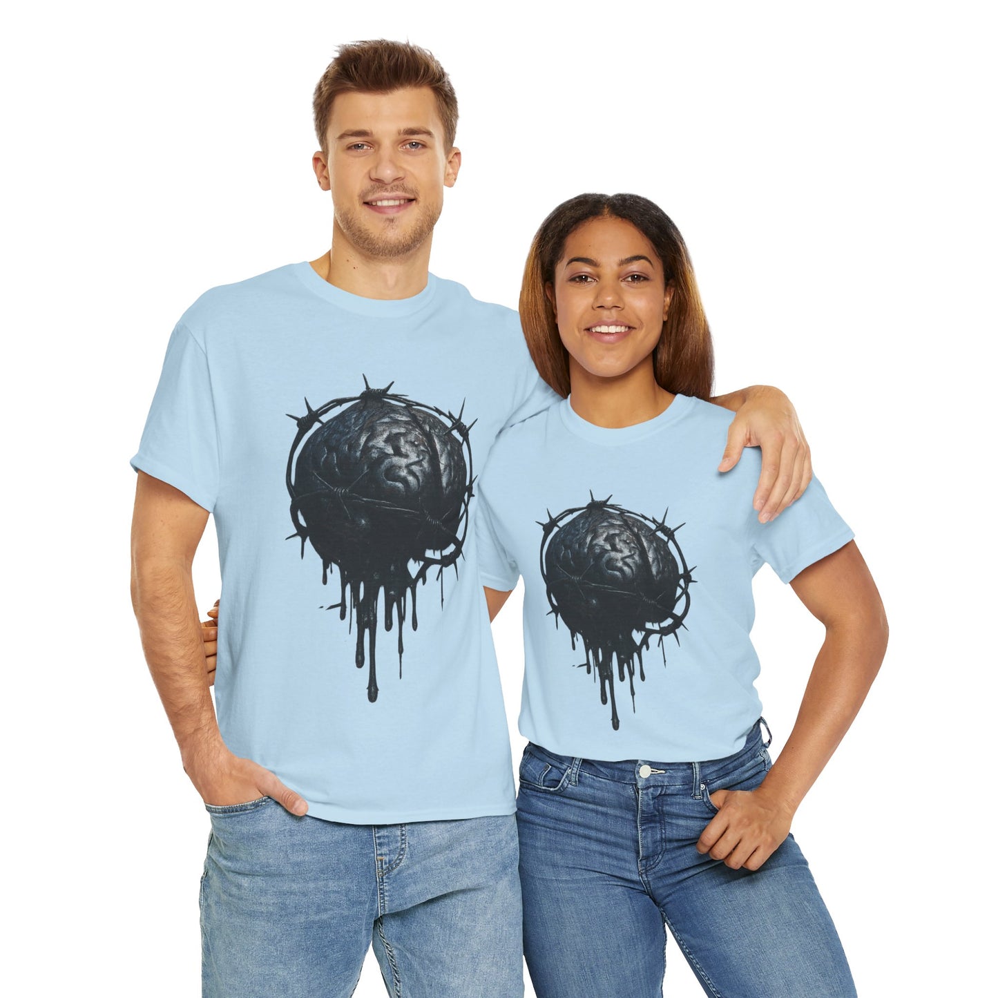 Dark Dripping Brain Tee, Unisex Heavy Cotton Shirt, Horror Fashion, Gothic Grunge Apparel, Edgy Gift for Him/Her