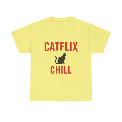 Catflix & Chill T-Shirt – Funny Cat Meme Shirt – Cozy Netflix Parody Tee – Unisex Cat Lover Gift