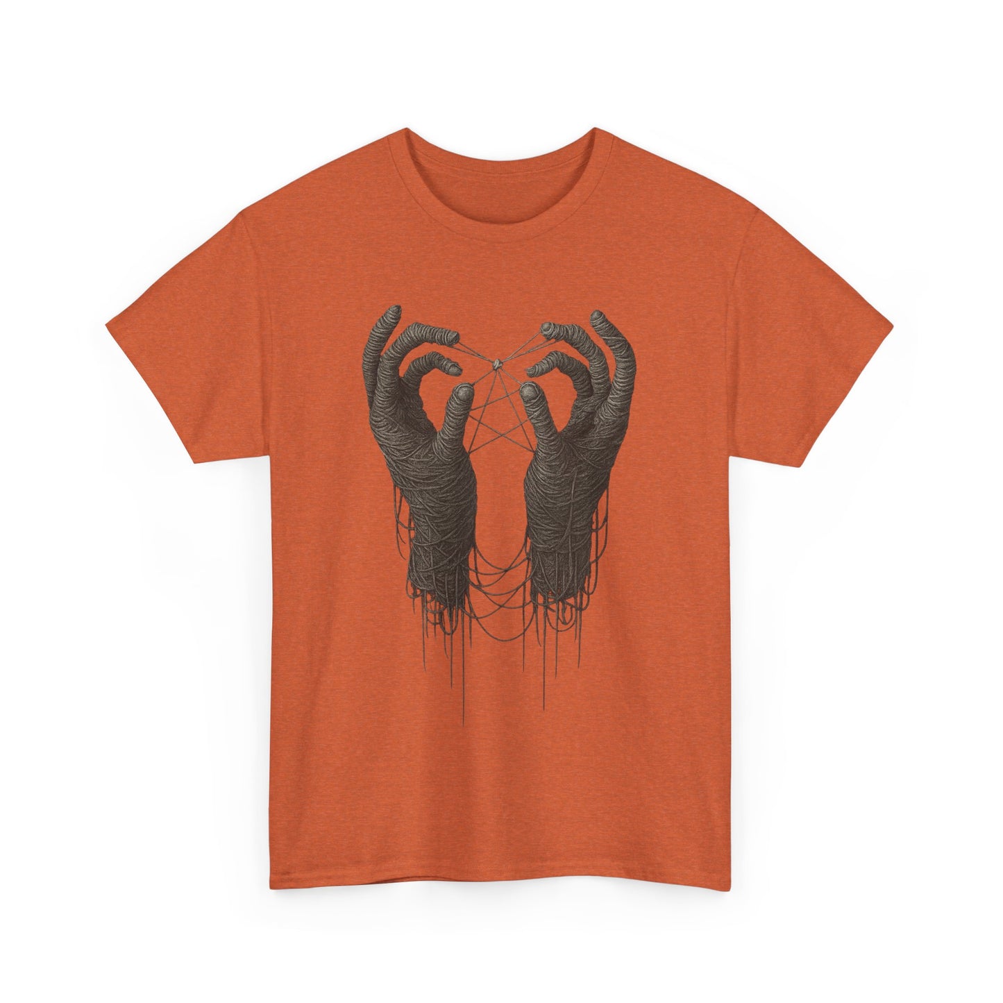 Mystic Thread Hands Unisex Heavy Cotton Tee, Dark Art Graphic T-Shirt, Witchy Aesthetic Shirt, Gothic Casual Wear, Unique Gift for Him or Her