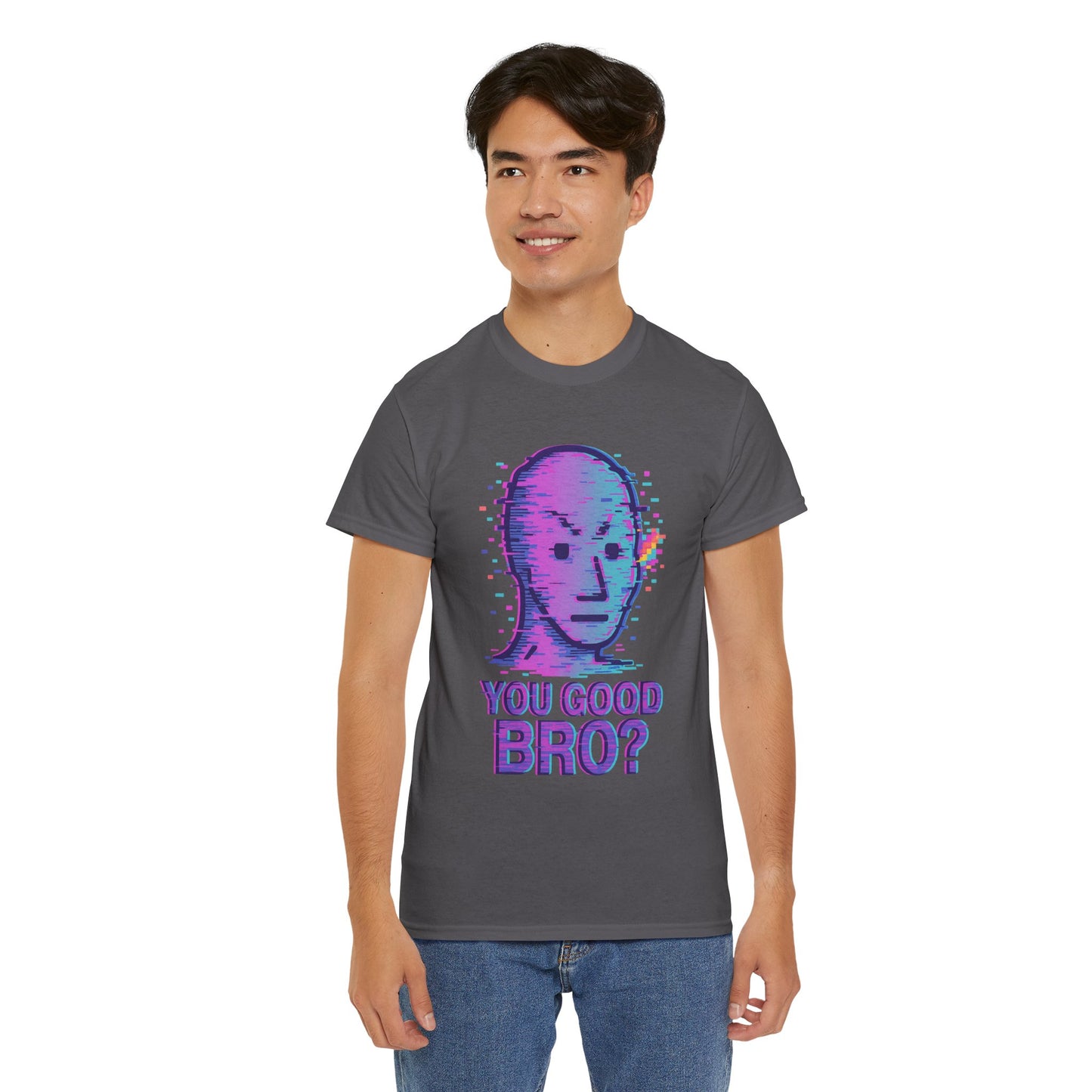 You Good Bro? Glitch Meme T-Shirt, Vaporwave NPC Shirt, Funny Unisex Graphic Tee, Digital Humor Gift, Gen Z Internet Culture Top