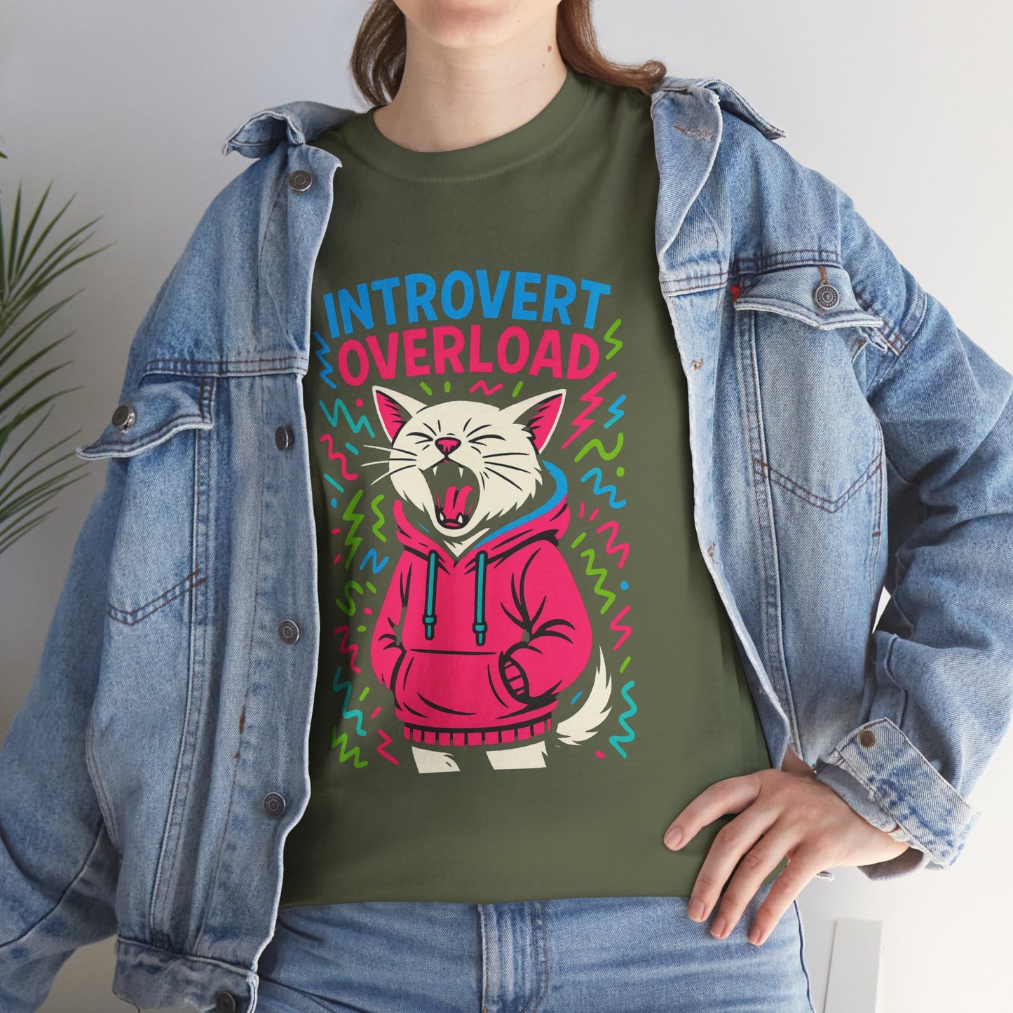 Introvert Overload Cat Shirt, Funny Hoodie Cat Tee, Social Anxiety Meme Shirt, Unisex Gift for Cat Lovers, Loud Crowd Humor Top