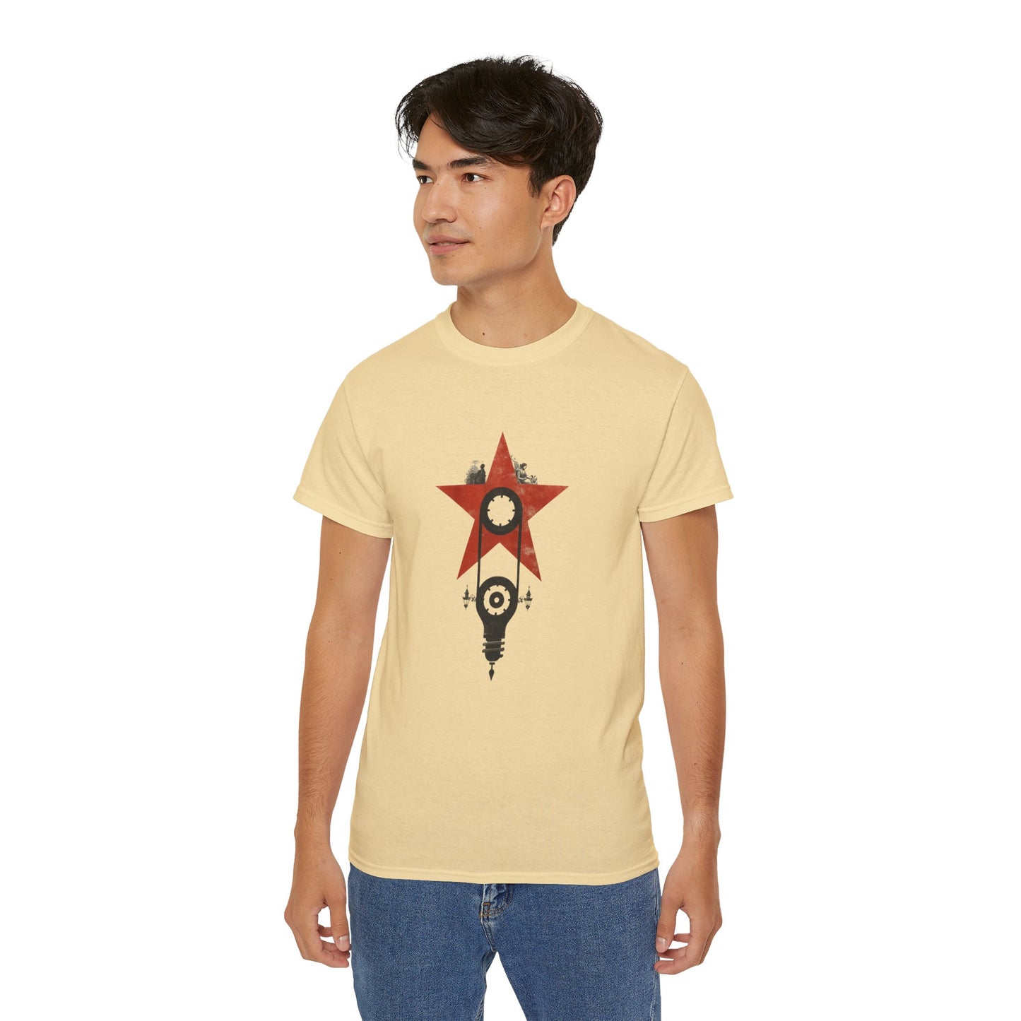 Red Star Mechanism Tee - Revolution T-Shirt, Steampunk Gear Shirt, Vintage Tech Art, Unisex Retro Design Tee