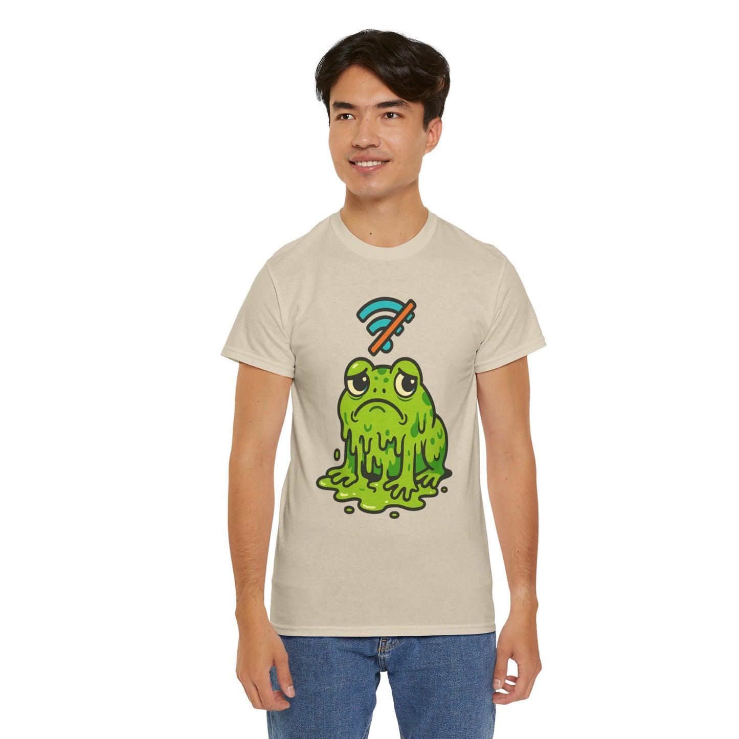 Melting Frog Meme T-Shirt, Funny No WiFi Tee, Internet Is Down Shirt, Cute Cartoon Frog Graphic, Gen Z Gift, Unisex Cotton Top