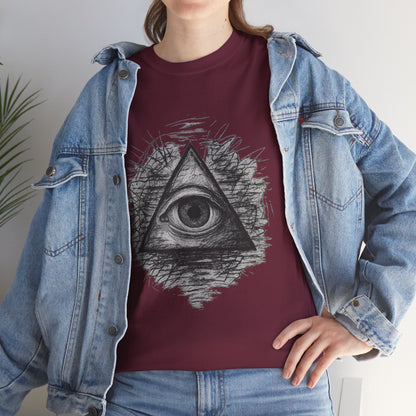 Mystic All-Seeing Eye Tee, Unisex Heavy Cotton Shirt, Occult Symbol T-Shirt, Grunge Style Gift, Esoteric Apparel