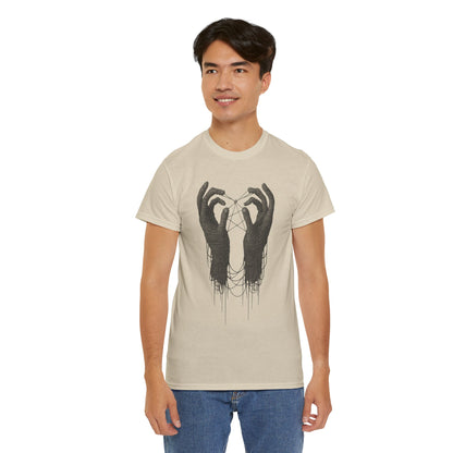 Mystic Thread Hands Unisex Heavy Cotton Tee, Dark Art Graphic T-Shirt, Witchy Aesthetic Shirt, Gothic Casual Wear, Unique Gift for Him or Her