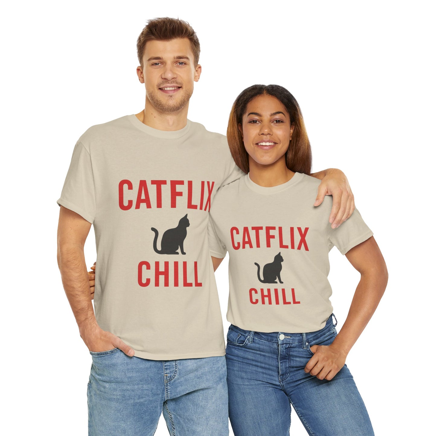 Catflix & Chill T-Shirt – Funny Cat Meme Shirt – Cozy Netflix Parody Tee – Unisex Cat Lover Gift