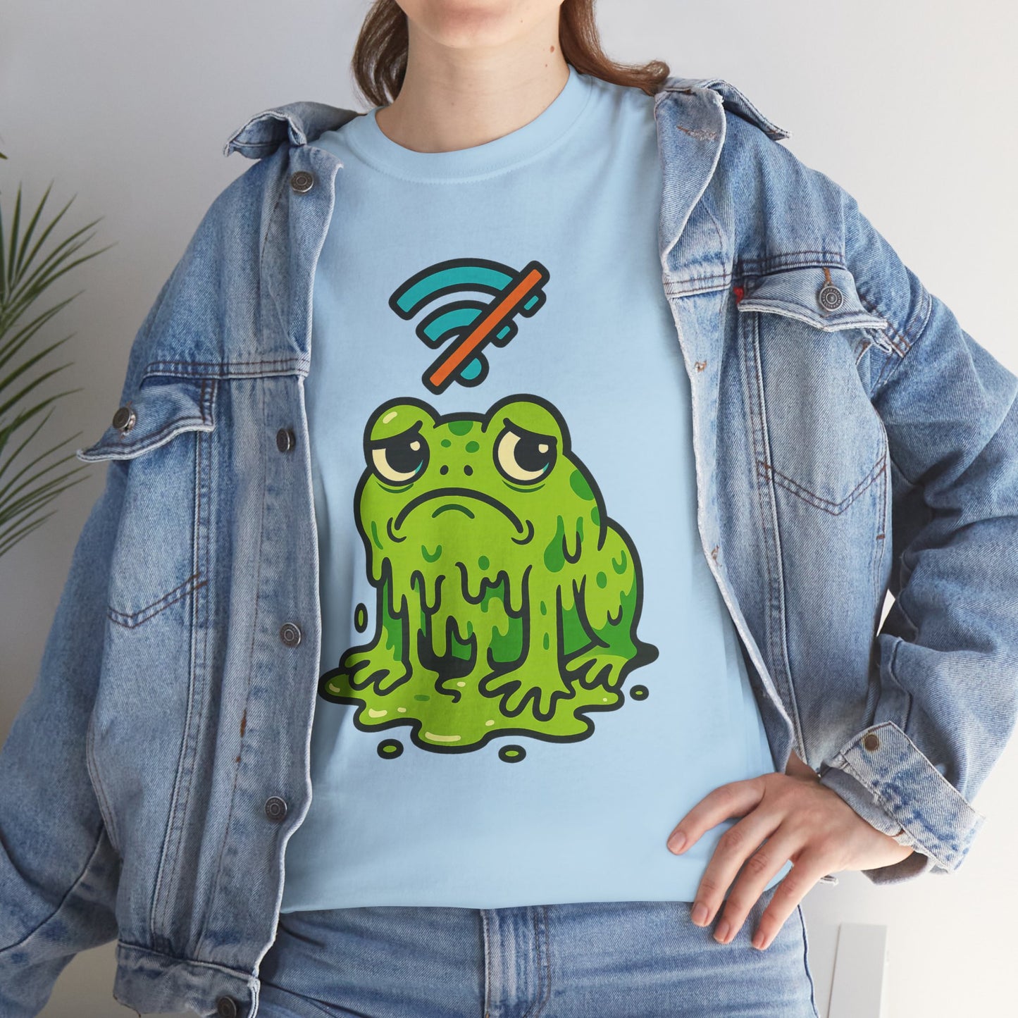 Melting Frog Meme T-Shirt, Funny No WiFi Tee, Internet Is Down Shirt, Cute Cartoon Frog Graphic, Gen Z Gift, Unisex Cotton Top